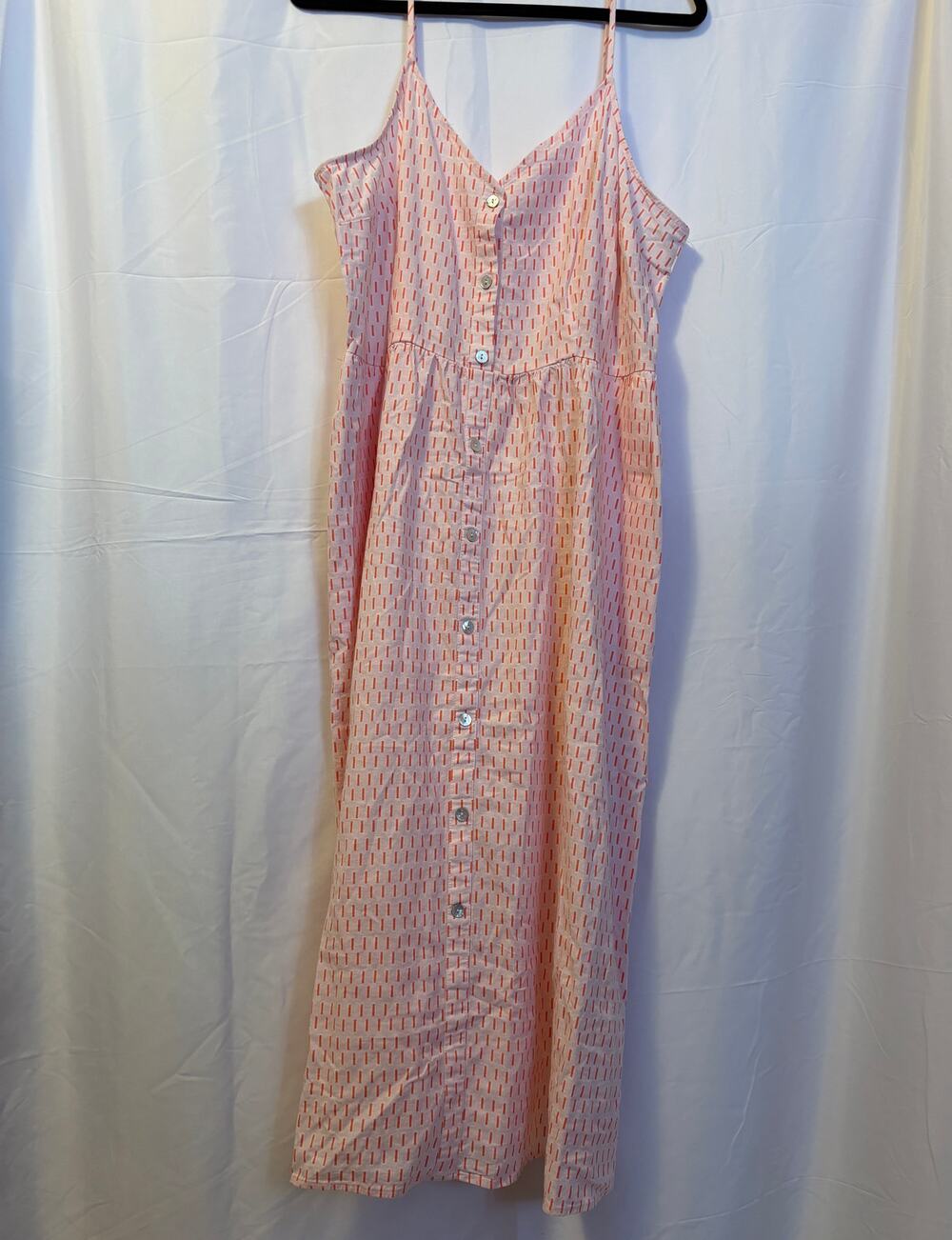 A New Day Linen Midi Dress Linen Blend Pink Orange Print Sleeveless Sz XXL